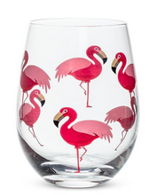 Load image into Gallery viewer, Flamingos! Stemless Wine Glass
