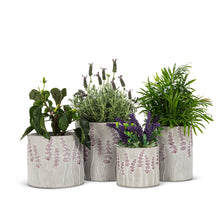Load image into Gallery viewer, Stoneware Planter with Lavender Design - Various Sizes