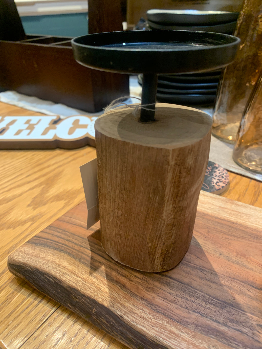 Wood & Metal Pillar Candle Holder