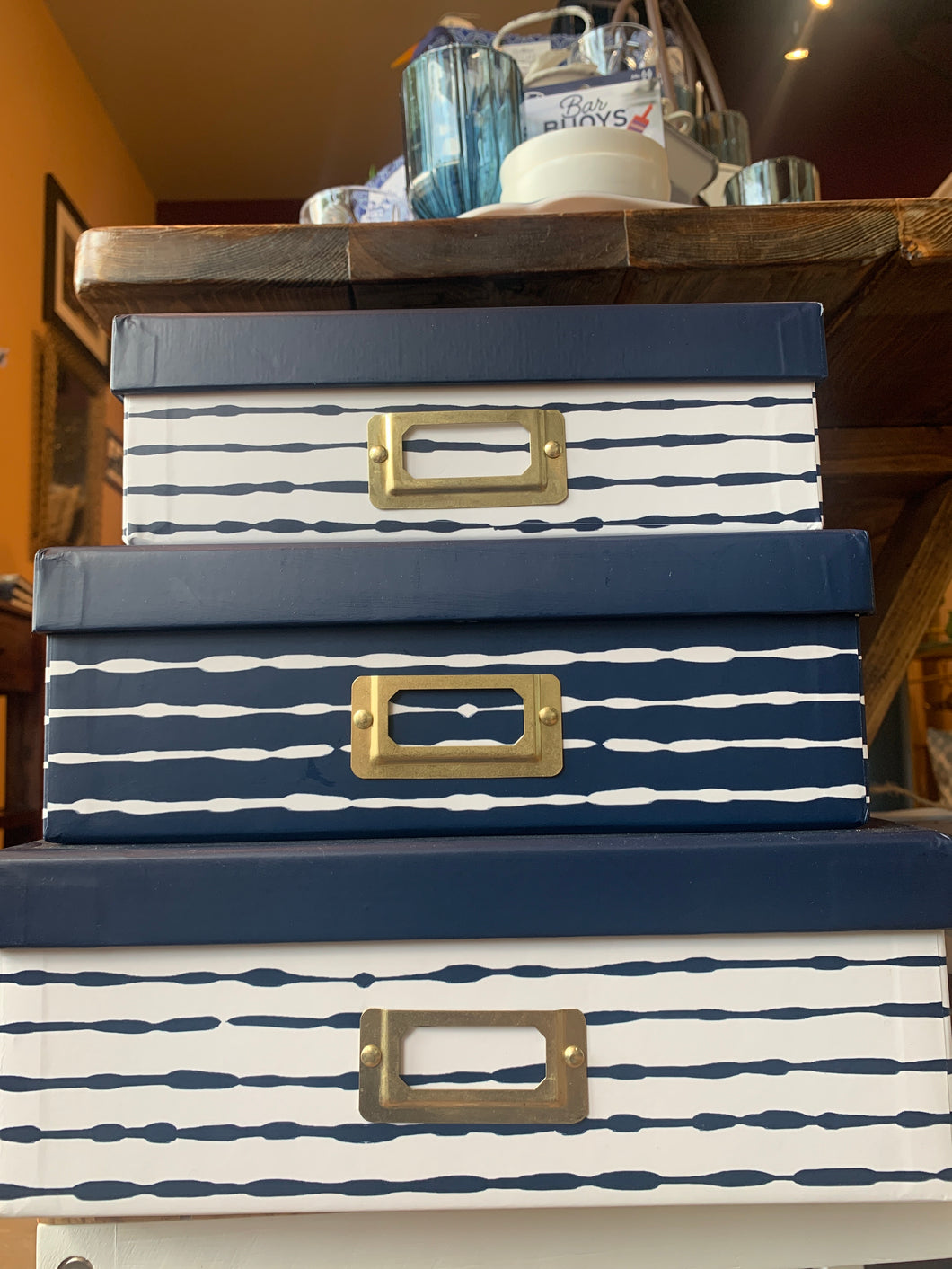 Indigo Striped Storage Box Large