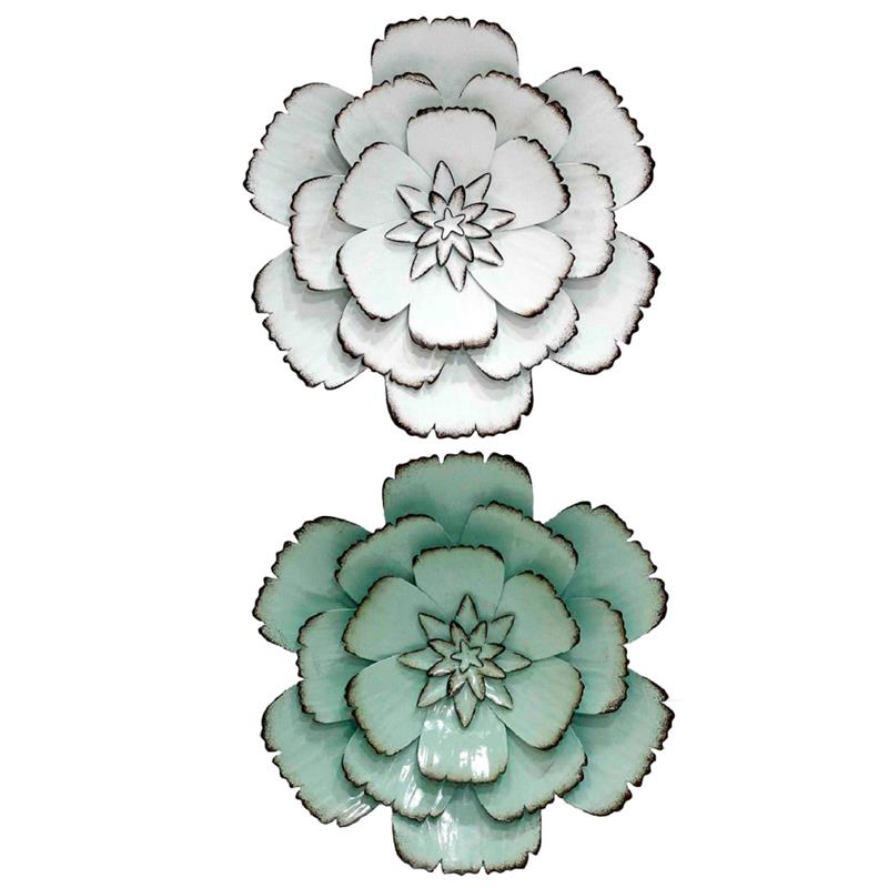 Distressed Metal Flower Wall Decor - White - Large