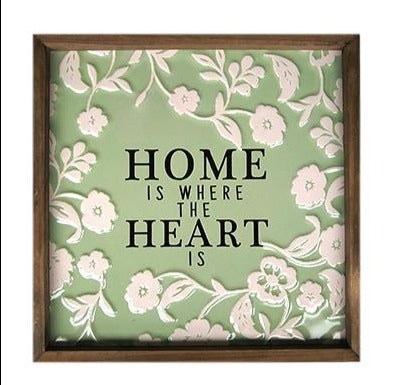 Home is Where The Heart Is Framed Wall Sign - Sage & White