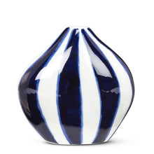 Load image into Gallery viewer, Navy &amp; White Striped Flat Bud Vase 4&quot;
