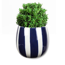 Load image into Gallery viewer, Navy &amp; White Striped Bud Wall Vase 4&quot;

