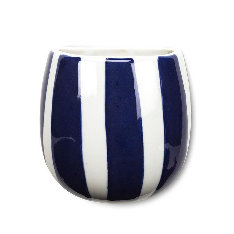 Navy & White Striped Bud Wall Vase 4