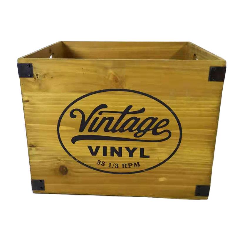 Vintage Vinyl Wood Crate