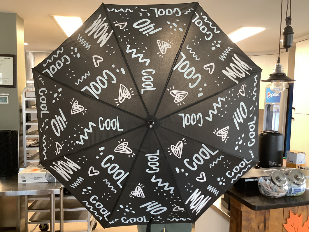 Adult's Color Changing Umbrella - Black with White Flowers