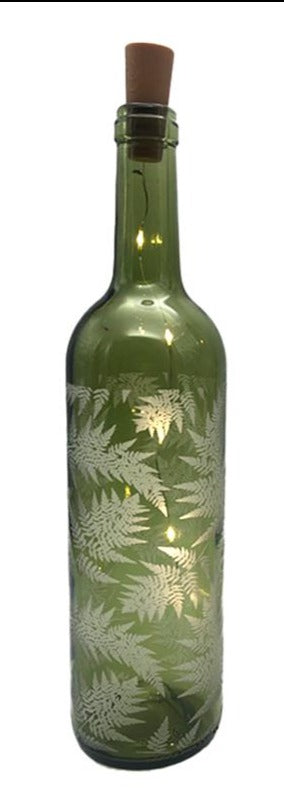 LED Wine Bottle - Green Fern Design
