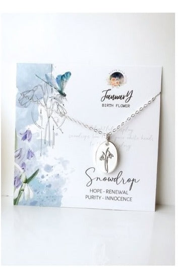 January Birthflower Necklace Sterling Silver - Snowdrop