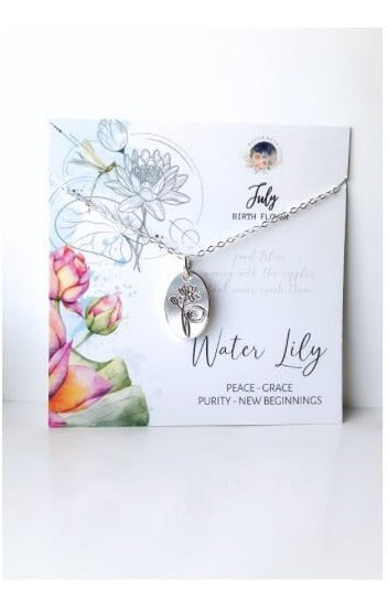 July Birthflower Necklace Sterling Silver - Waterlily