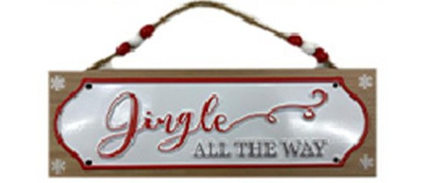 Jingle All The Way Beaded Hanging Wall Sign - Red & White