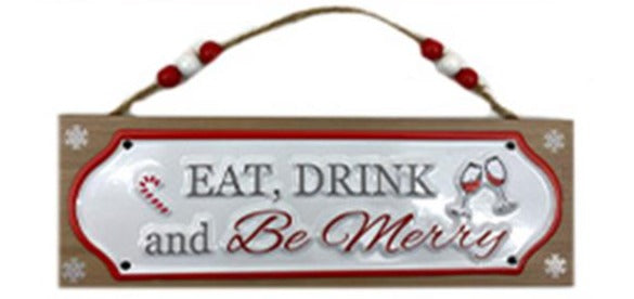 Eat Drink & be Merry Beaded Hanging Wall Sign - Red & White