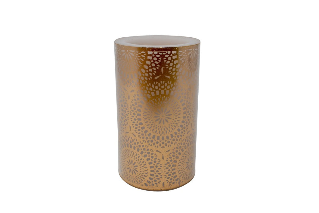 Gold Scroll Printed LED Candle - Medium