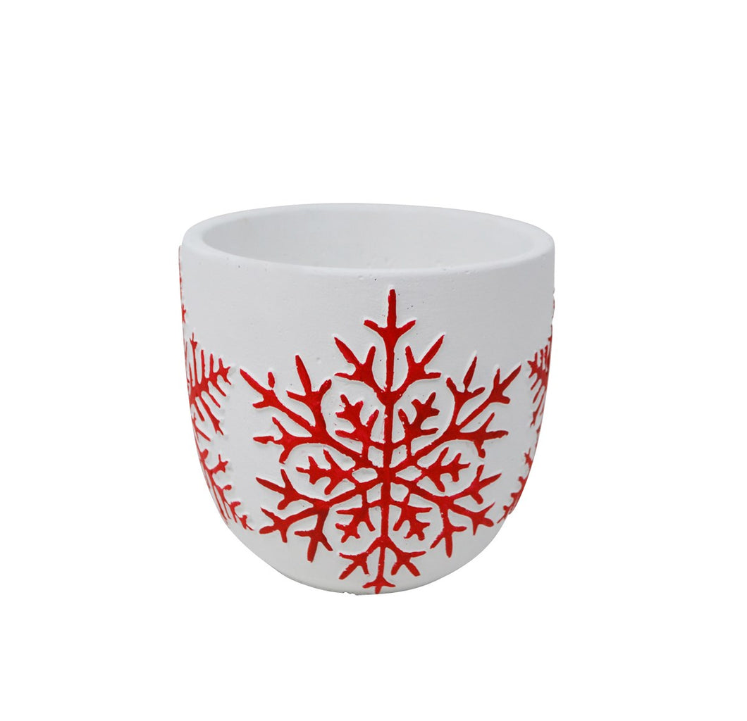 White Planter with Red Snowflake Pattern - Small