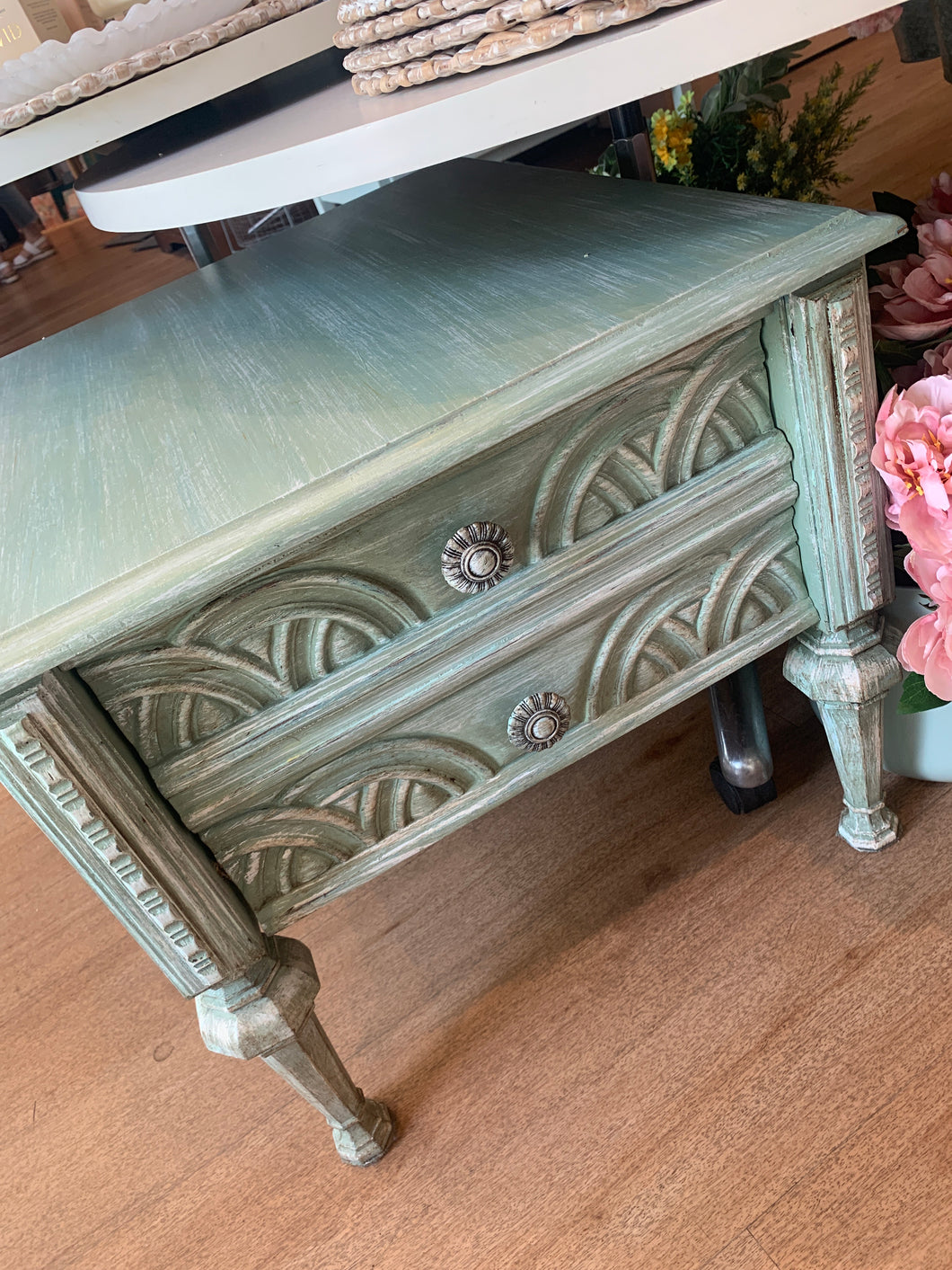 Sea Green Distressed End Table - Local Handcrafted Furniture
