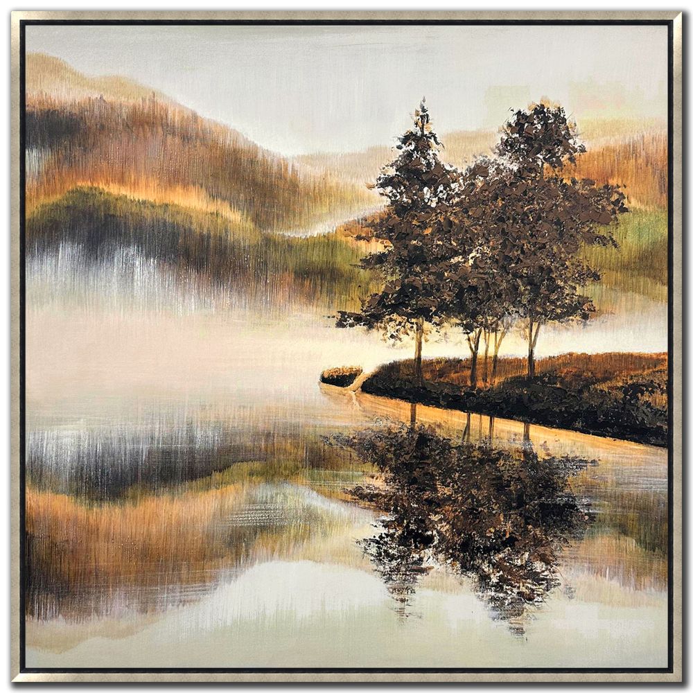 Morning Fog Hand Embellished Canvas Print in Floating Frame 36x36