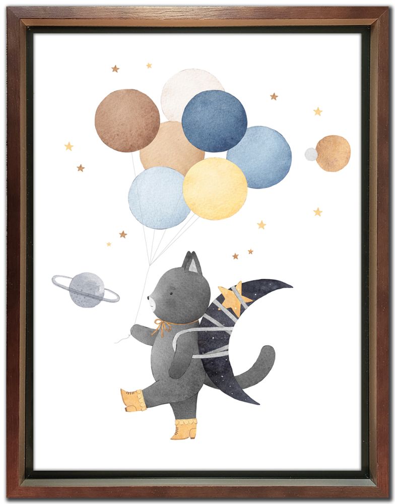 Cute Cat and Moon Canvas Print in Frame 12