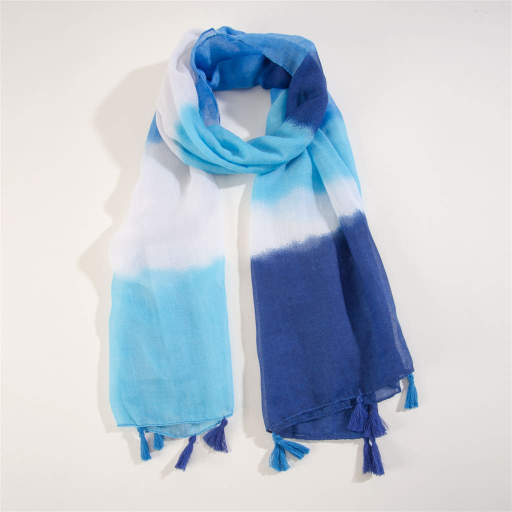 Blue Tie Dye Scarf with Tassels