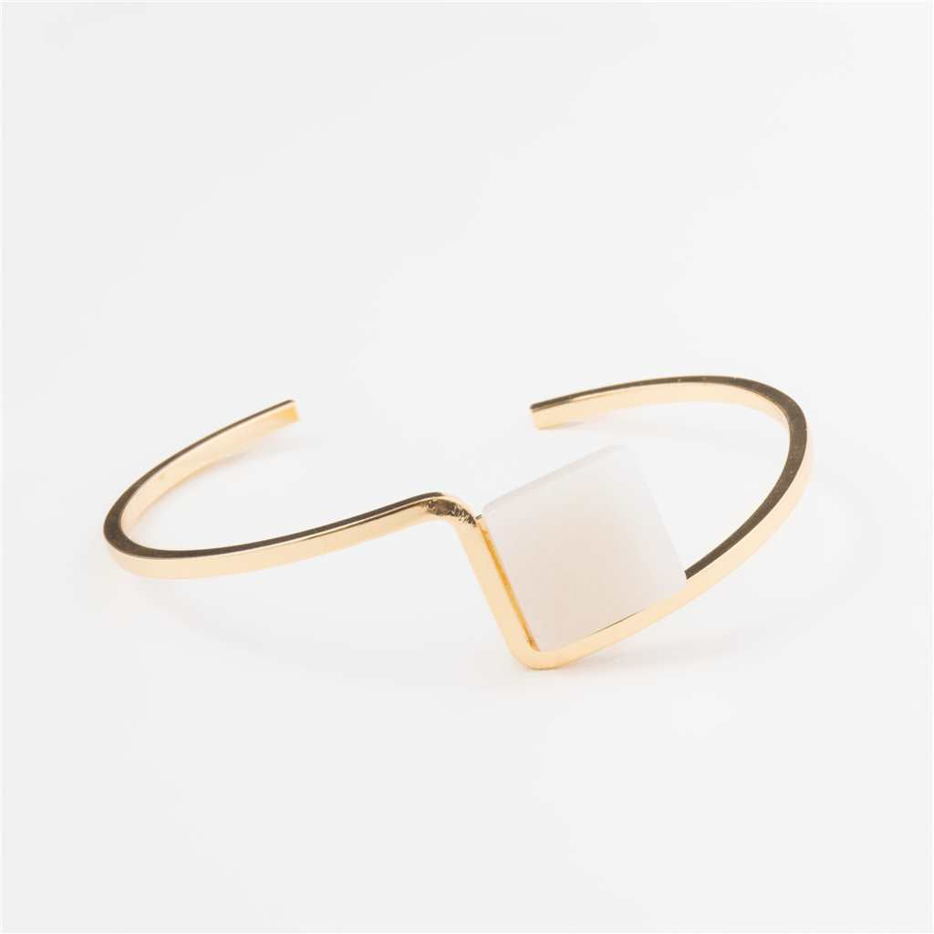 Gold Cuff Style Bracelet with White Stone