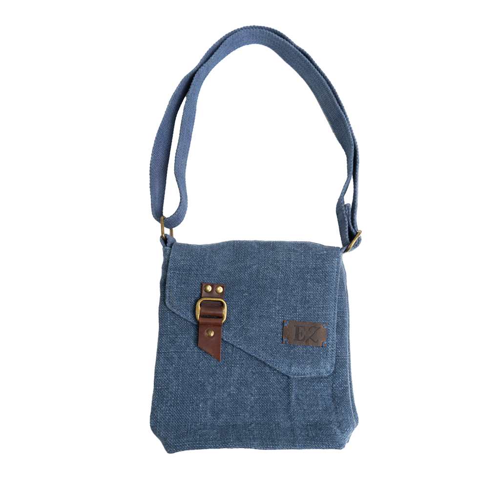 Navy Jute Bag with Buckle Flap