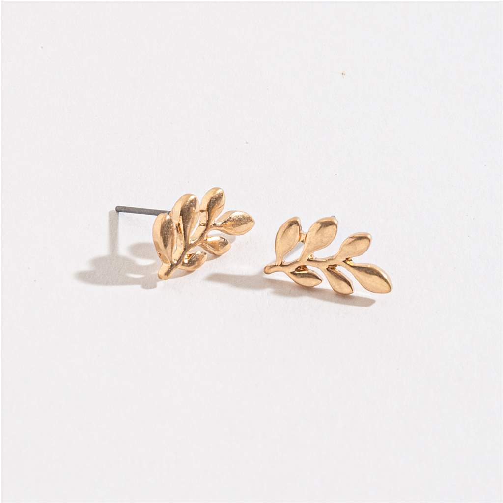 Leaf in Gold Stud Earrings