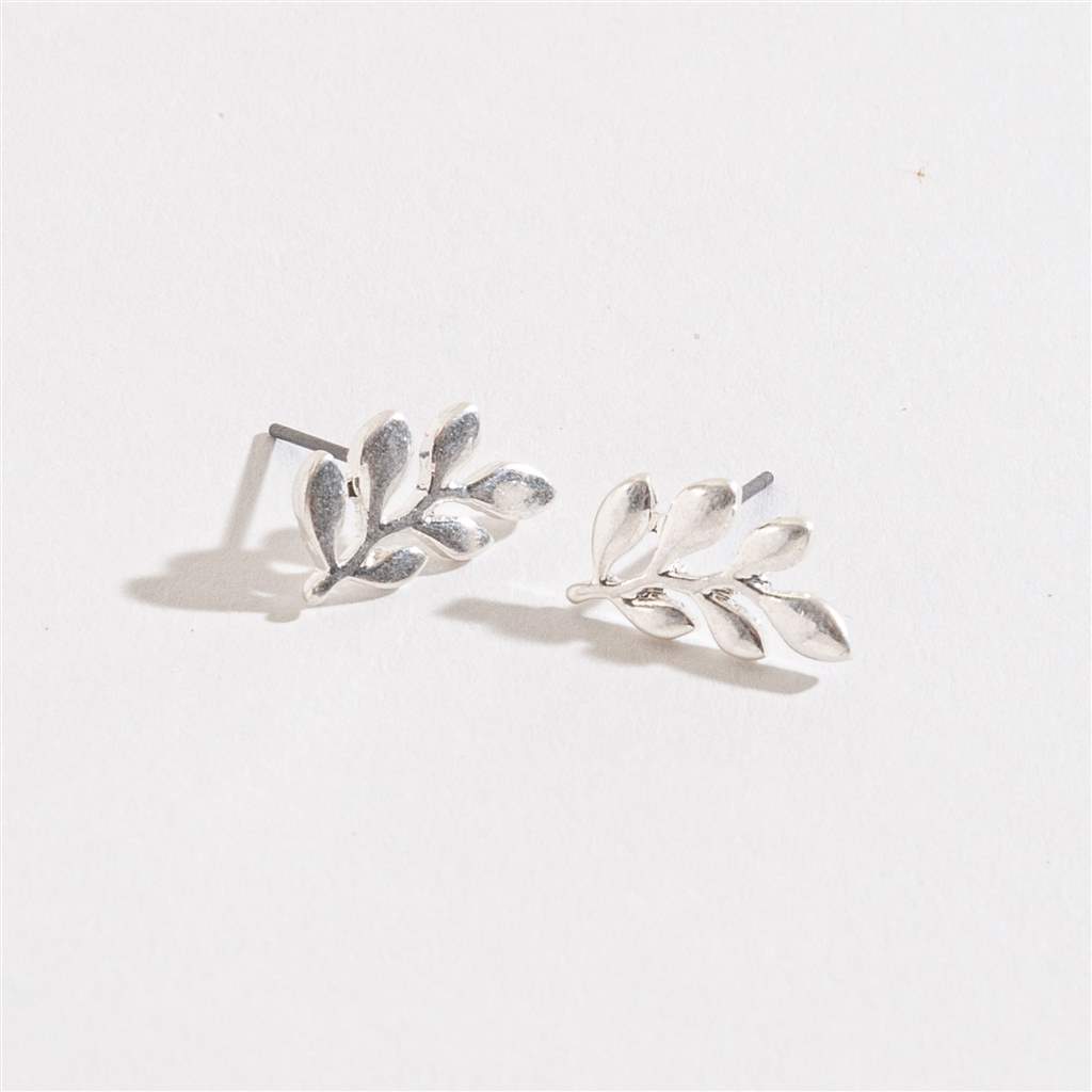 Leaf in Silver Stud Earrings