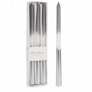 Set of (3) 2 Tone Silver Dinner Candles