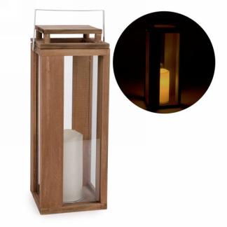 Wood & Glass Lantern with LED Candle