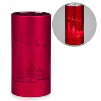 Red Glass LED Decor with Reindeer Design - 6