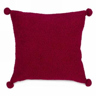 Red Looped Cushion with Pompoms