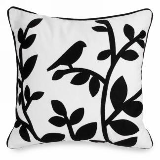 Black Bird Motif Cushion - Black & White