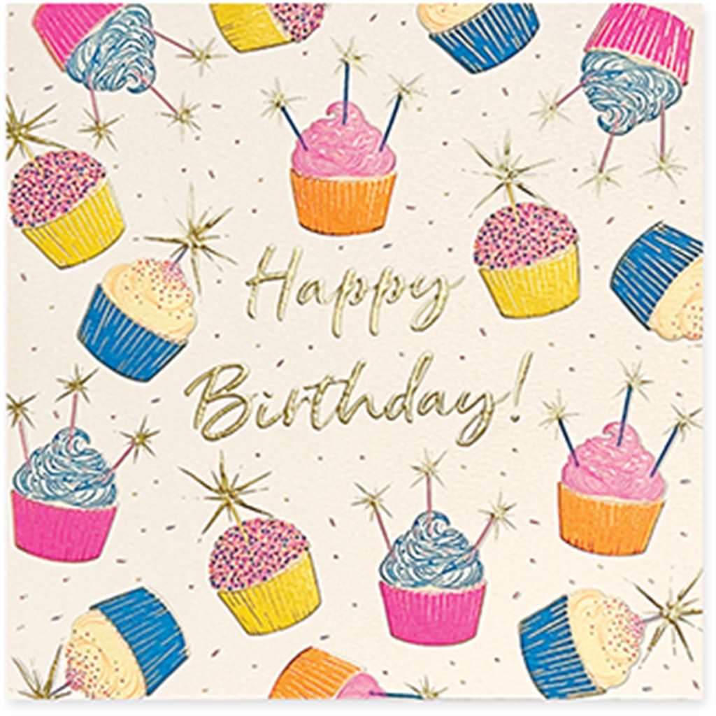 Happy Birthday Gold Foil Cupcake Card with Deluxe Envelope