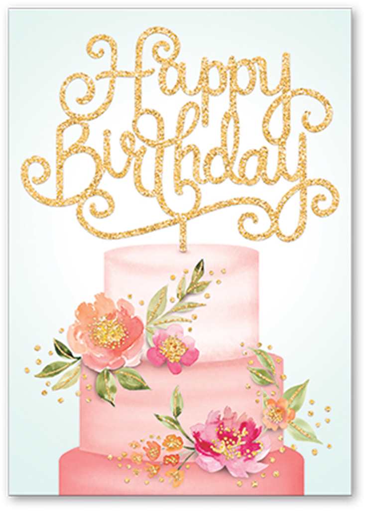 Happy Birthday Gold Sparkle Cake Topper Card with Deluxe Envelope
