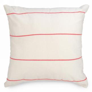 White Cushion with Coral Stripes