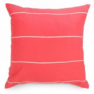 Coral Cushion with White Stripes