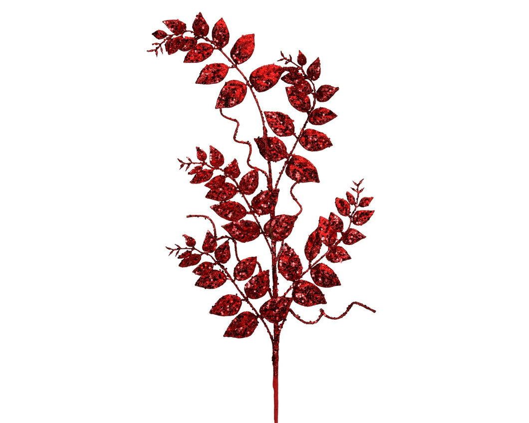 Red Glitter Leaf Stem - 35