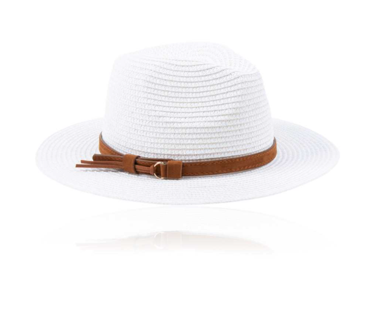 Panama Hat with Vegan Leather Band - White