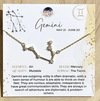 Zodiac Constellation Necklace Sterling 14k Gold - Gemini