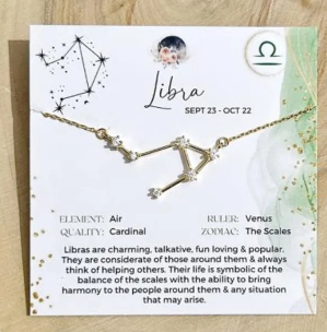 Zodiac Constellation Necklace Sterling 14k Gold - Libra