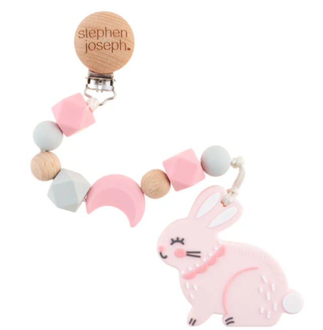 Silicone Bunny Pacifier Holder with Teether