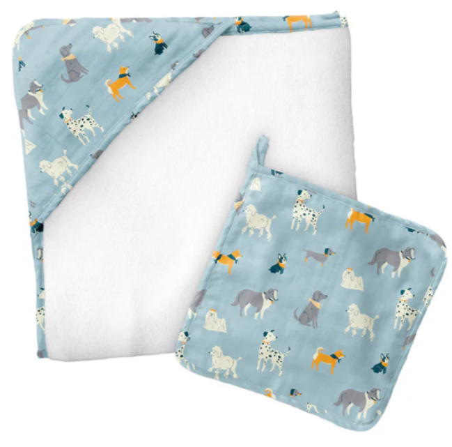 Doggie Theme Muslin Hooded Towel with Washcloth