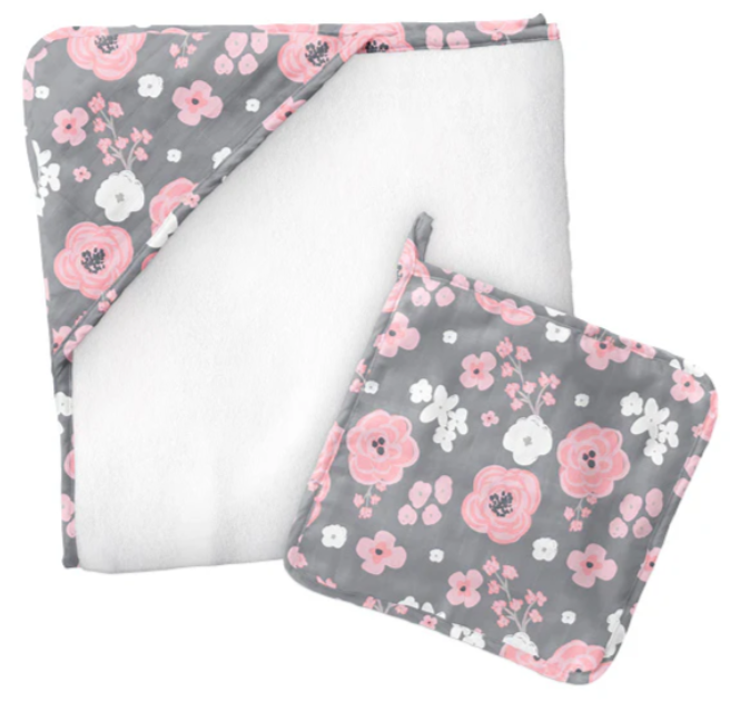 Floral Theme Muslin Hooded Towel with Washcloth (Copy)