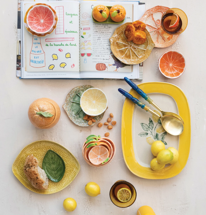 Stoneware Lemon Shaped Platter with Leaf Shaped Dish