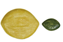 Load image into Gallery viewer, Stoneware Lemon Shaped Platter with Leaf Shaped Dish
