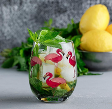Load image into Gallery viewer, Flamingos! Stemless Wine Glass
