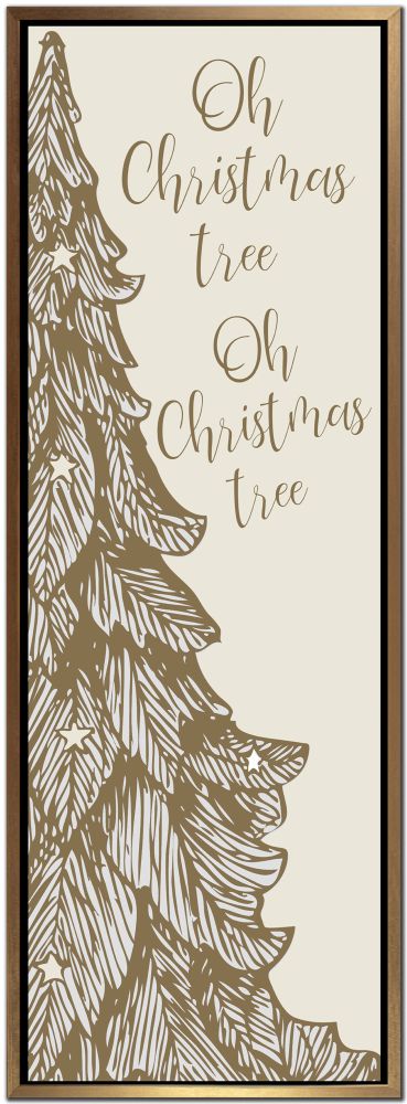 Oh Christmas Tree Hand Embellished Print in Gold Frame 12x36