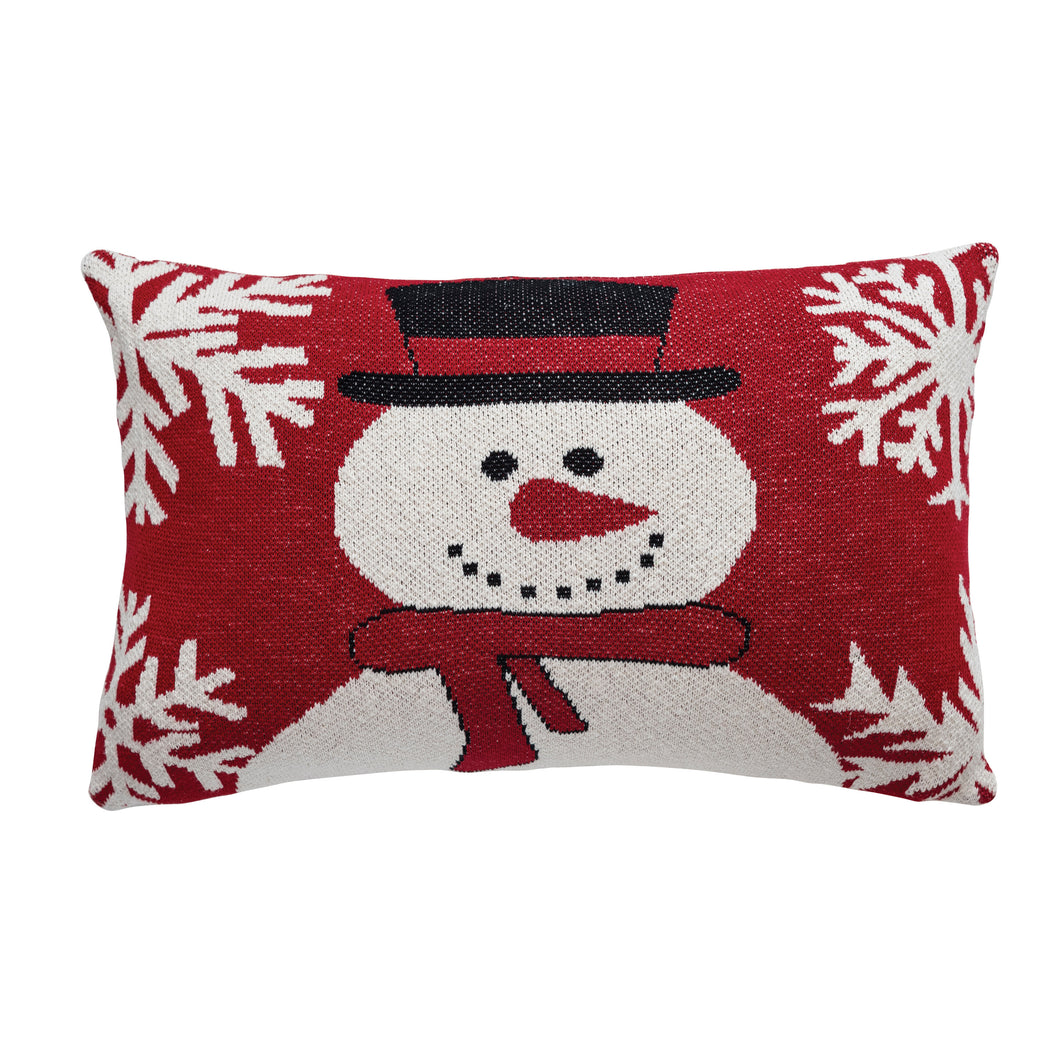 Cotton Knit Lumbar Pillow with Snowman & Snowflake