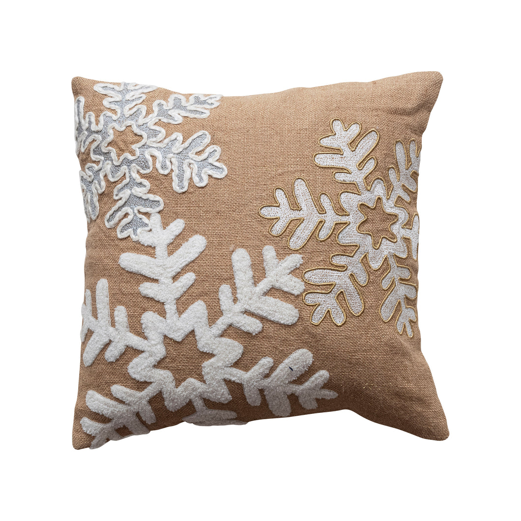 Jute Pillow with Appliqued Snowflake