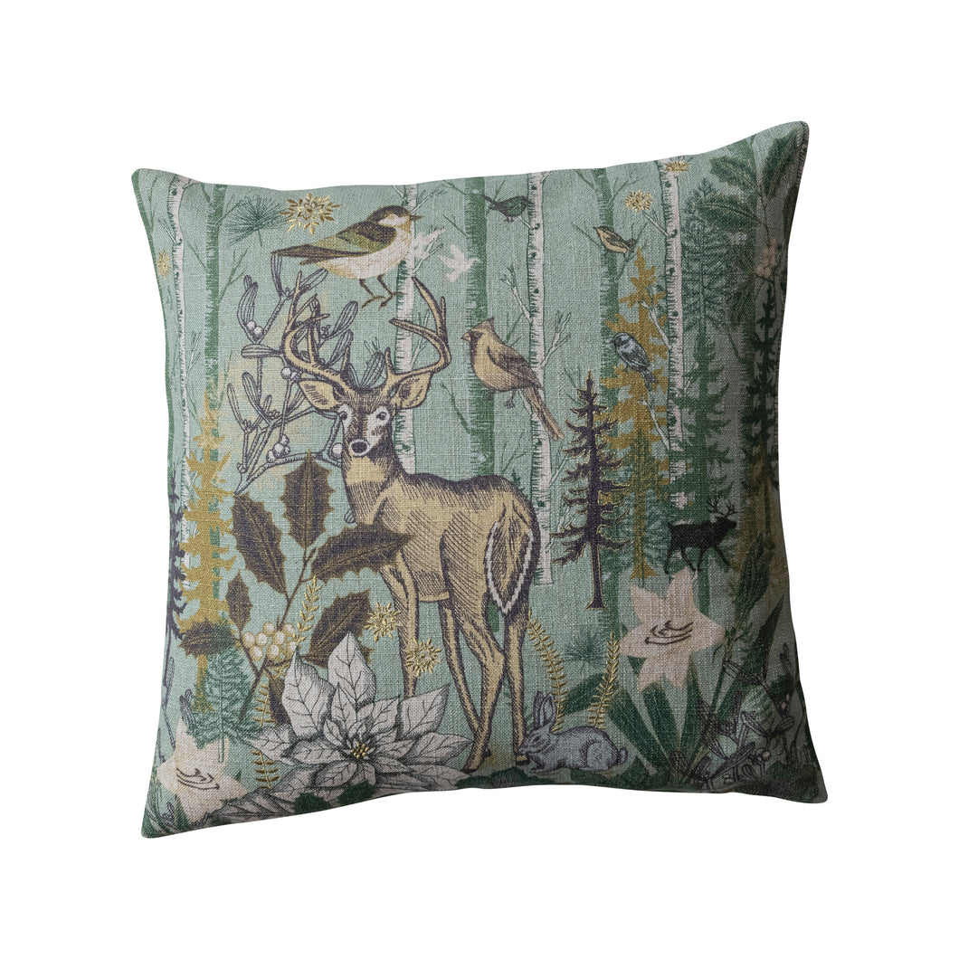 Cotton & Linen Flora & Fauna Patterned Pillow