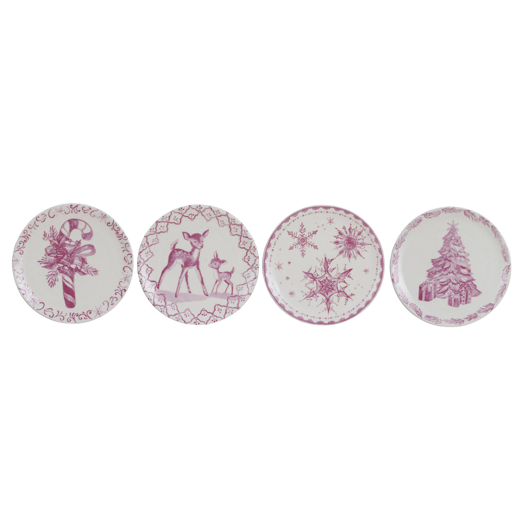 Pine & Cream Colored Round Stoneware Plate with Holiday Image